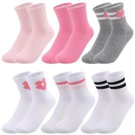 Utensilsto 6 paia di calzini da tennis a forma di cuore per ragazze, calzini sportivi per bambini, calzini da tennis con cuore, calzini da corsa, calzini sportivi per bambini, Multicolore Strisce