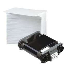 Evolis CBGR0500K Black Monochrome Ribbon - 500 Prints for Badgy100 and Badgy200 Printers with 500 ID Zone Premium White Blank Plastic CR80 30 Mil PVC Cards