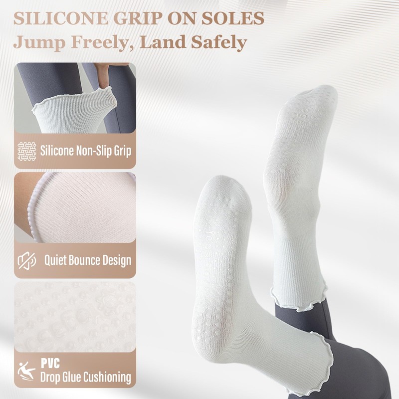 Fiohiros Pilates Yoga Socks with Grips for Women,Elegant Ruffle Frilly