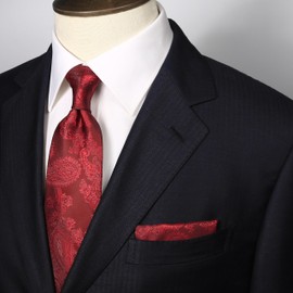 TaecMin Silver Tie Light Grey Ties for Men Paisley Neckties and Pocket Squares Set with Flower Lapel Pins for Weddings, B-burgundy, Without Lapel Pin