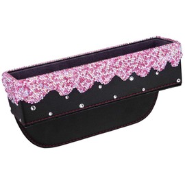 ihreesy Bling Rhinestone Car Seat Gap Filler,Seat Console Side Pocket Storage Box Multifunctional Glitter Crystal Car Seat Organizer Car Internal Accessories for Phones Cards Wallets,Pink