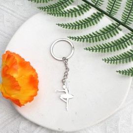 MUCOOS Elegant Keychain with Ballet Angel Pendant, Gift for Mom, Best Friend, Ballet Keyring Metal Silver