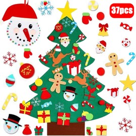 Felt Christmas Tree, 100 cm DIY Christmas Tree for Children, DIY Felt Decoration Christmas Tree, Felt Christmas Set with 36 Pieces Removable Ornaments Hanging Decor for Home Door Wall Christmas Gift