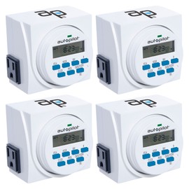 HYDROFARM 7 Day Dual Outlet Indoor Digital Programmable Scheduled Timer Controllers with On/Off Button for Fans and Lights, (4 Pack)