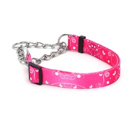 Pimaodog Martingale Dog Collar with Stainless Steel Chain - Limited Chain Cinch Training Collar for No Pull Training Dog - Flower Multicolor Cute Patterns - Premium No Slip Collar (HA12NO6, L)