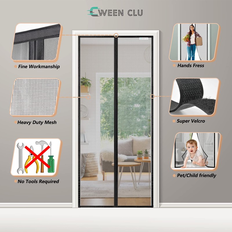 CWEEN CLU Magnetic Fly Screen Door, 85 x 220 cm,