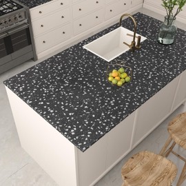 EaseStick 15.7"x160" Black and White Granite Contact Paper Peel and Stick Countertops for Kitchen Self Adhesive Matte Black Marble Wallpaper Dark Waterproof Countertop Contact Paper for Desk Bathroom