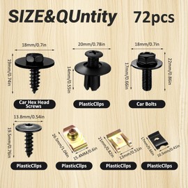 72 Stück karosserieschrauben Set, Blechschrauben, Enthält U-förmige Klammern, Muttern und Schrauben, Metall-Kotflügelklammern, für Karosserieflügel und die Befestigung von reparierten Autoteilen.
