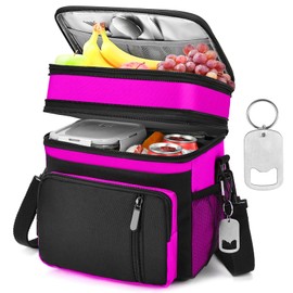 Insulated Lunch Bag Women | Large Adult Lunch Box | Double-Layer Reusable Lunch Bags | Leak-Proof Tote Cooler Bag for Work Picnic Outdoors | 16L, Hot Pink