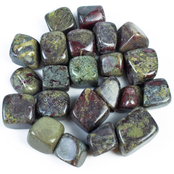 Crocon Dragon Bloodstone Tumbled Stones and Crystals Bulk, Polished Stones - Rock Collection - Vase Filler Tumbles Crystals Healing Reiki - Gemstone Gifts, Good Luck, Fountain Tumbles Size 20 mm, 1 lb