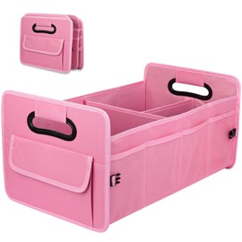 JiatuA Car Trunk Organizer, Car Organizers and Storage Collapsible Multi Compartment Container Box, Adjustable Car Accessories for SUV Sedan Truck, Large Size, Pink