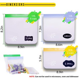 Aski Pro Premium Reusable Sandwich Bags and Snack Bags - Leakproof and Eco-Friendly - 8 Count Silicone Sandwich Bags with Dual Ziplock Tops - Bonus Towel, Chalkboard, Pen and Labels