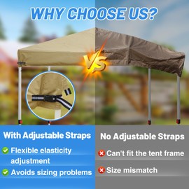 10x10 Adjustable Pop Up Canopy Replacement Top - Heavy Duty Canopy Tent Cover, with Waterproof Silver Coated, for Outdoor Garden Picnic Camping Sun Shade, Khaki (Top Only)