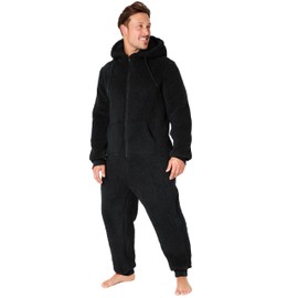 CityComfort Adult Onesie for Men Teenagers - Cosy Nightwear Hooded Fluffy Fleece Onesies For Men M-3XL Lounge Wear - Gifts for Him (Black, M)