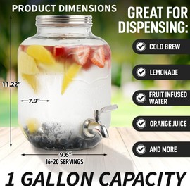 Zulay Kitchen 1 Gallon Cold Brew Coffee Maker – Thick Glass Pitcher with Stainless Steel Filter, Lid & Spout – Large Mason Jar Container Dispenser - Iced Coffee & Sun Tea Brewer for Fridge – Silver