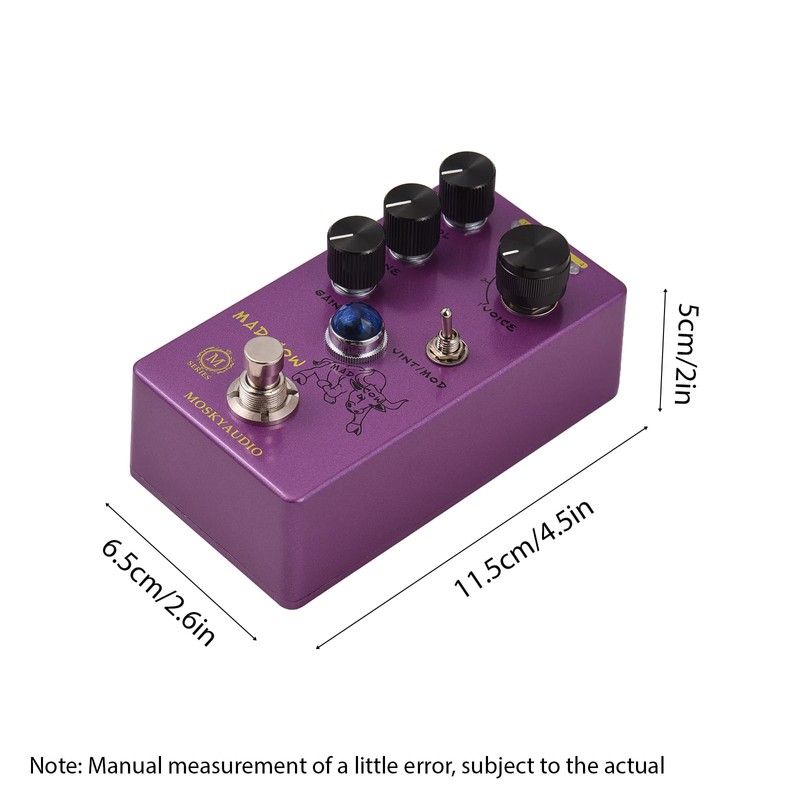 Mingzhe MAD Cow Guitar Distortion Effects Pedal GAIN/VOL/TONE/VINT/MOD/4-Mode Knob DC