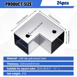 Yaocom 24 Pcs 1" Square Tube Fittings 2 Way L Square Tube Connector 90 Degree Corner Joint Fence Rail Clamp for 1 Inch Square Tubing Fence Guardrail End Rails Clamps