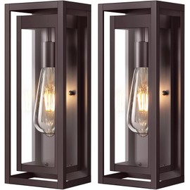 Slypadan 15" Large Oil Rubbed Bronze Outdoor Light Fixture, 2 Pack ORB Outdoor Sconces, Modern Waterproof Outdoor Wall Lights with Clear Glass Shade for Front Door, Porch, Garage