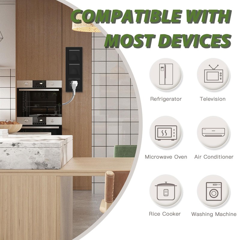 BSEED 3-Way Socket with Waterproof Cover, Schuko Socket with Plug-In