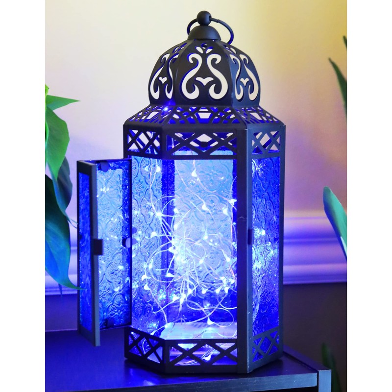 Vela Lanterns 12" Black Metal Moroccan Decorative LED Fairy Lights