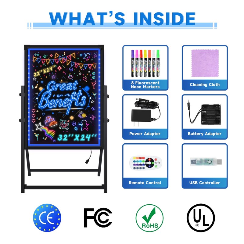 Hosim Standing A-Frame LED Message Writing Board, 32”x 24" Illuminated