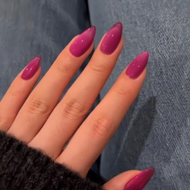 KQueenest Cat Eye Violet Pink Press on Nails Almond Shape, Glitter Fake Nails Medium, Thick Sparkly Glass Nails Press on, Shiny Acrylic Nails, Cute Bling Stick on Nails for Women, 30 Pcs