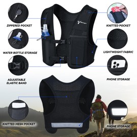 Running Vest for Women & Men, Adjustable Elasticated Sternum Straps Vest with 500ml Soft Flask, Fast and Free Reflective Running Vest, Designed for Running Marathon Trail Race Jogging Cycling (Large)