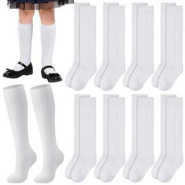 Mumucove 9 Pairs Girls Knee High Socks School Uniform Long Socks Cotton Cable Dress Socks Seamless Socks for Kids Toddler (4-9 Years)