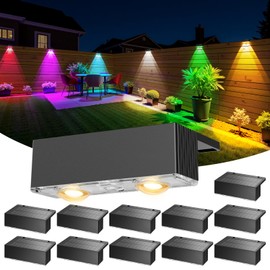 NIORSUN 12 Pack Solar Fence Lights, LED Outdoor Lights, Warm White + RGB, IP45 Waterproof, Black