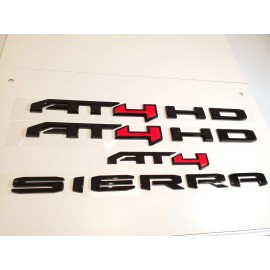 GMC 4PCS Door Rear Gloss Black Red AT4 HD Sierra Emblems GMC Sierra 2500HD 3500HD