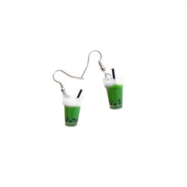 Cute Pearl Milk Tea Dangle Earrings Green Boba Bubble Tea Funny Earrings for Women Valentine's Day Earrings-Green