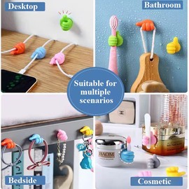 32 Pcs Self Adhesive Thumb Hooks, Waterproof Cable Holder Wire Cord Clip Management, Cute Thumb Cord Holder for Desk, Wall, Key (Multicolor)
