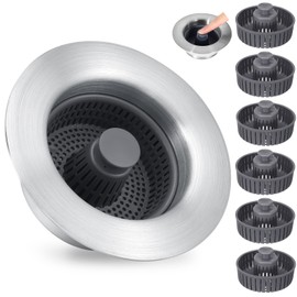 7PCS 3 in 1 Kitchen Sink Drain Strainer & Stopper Kit, Stainless Steel Pop-up Kitchen Drain Stopper with Strainer Basket, Pop Up Kitchen Sink Strainer Plug for US Standard 3-1/2 Inch