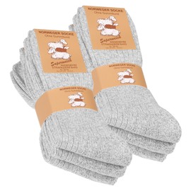 6 pairs of Mens Chunky Wool Socks, Norwegian Winter Socks with padded sole