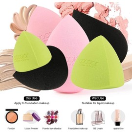 Docolor 6 + 1 esponjas de maquillaje con brocha Kabuki de base plana, multicolor, sintético, para líquido, crema y polvo, difuminar maquillaje, aplicar cosméticos líquidos o en crema, polvo