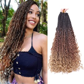 WoWCFyyds 8 Packs Crochet Braids Hair Curly 18 Inch Goddess Box Braids Crochet Hair Bohemian Hippie Braids Extensions with Curly Ends Synthetic Hair Extensions for Braids (1B/30/27)