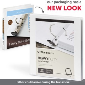 Office Depot® Brand Heavy-Duty View 3-Ring Binder, 1 1/2" D-Rings, 49% Recycled, White