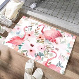 Watercolor Flamingo Tropical Floral Leaves Bath Mats Non-Slip Absorbent Microfiber Soft Plush Doormat Decor Bathroom Rugs for Kitchen Bedroom Floor Mat16 x24