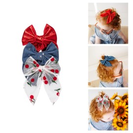 Little Poppy Co. Three Hair Bows Set - Stylish Handmade Accessories for Babies, Toddlers and Girls | Premium Quality Clips (Cherry Set, Original on Reversible Clip (12 months - 3 years))