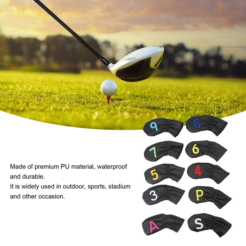 10Pcs Golf Head Cover Club Headcover Waterproof PU Elastic Closing