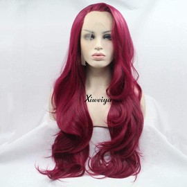 Xiweiya Burgundy Red Synthetic Lace Front Wigs Wavy Wine Red Heat Resistant for Fashion Women 22inch