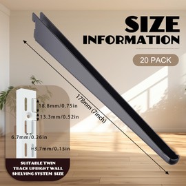 CroBlissful 20 Pcs Adjustable Shelf Brackets for Double Track System Closet Organization Heavy Duty Wire Shelf Brackets (Black,7 Inch)