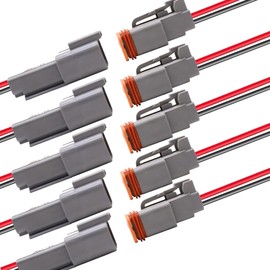 HISports 6-Pin DT Connector Kit, Waterproof DT Electrical Wire Connector 6 Pin Way Sealed Gray Male and Female Auto Waterproof Electrical Wire Connector Plug, for Motorcycle, Scooter, Car, 5 Sets