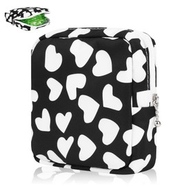 Desing Wish Portable Period Bag for Teen Pads, Napkins, Small Tampons - Sanitary Storage Bag, First Period Gifts for Teen Girls (Hearts)