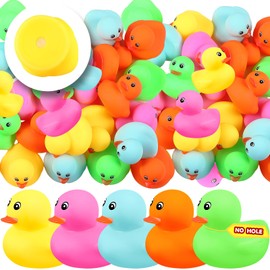 MiniInflat 50 Pcs 2.2 Inch Multicolor Waterproof No Hole Rubber Ducks Duck Bath Toy with Sealed Plug Without Hole Bathtub Floating Bath Duck for Birthday Party Decoration Gift Swimming Pool
