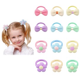 Ezfishoom Hair Rubber for Children, Set of 12, Ribbon, Bowknots, Flowers, Tangle-free, Stylish, Cute, Painless, Hair Accessories, Toddler, Hair Accessories, Hair Accessories, Hair Accessories, Hair