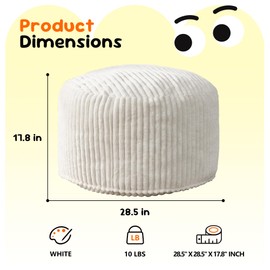 Hobestluk Bean Bag Chairs 2.5FT Bean Bag Chair with Memory Foam Filled & Stripe Plush Cover Small Bean Bag Chairs for Playroom, Living Room, Bedroom (White)