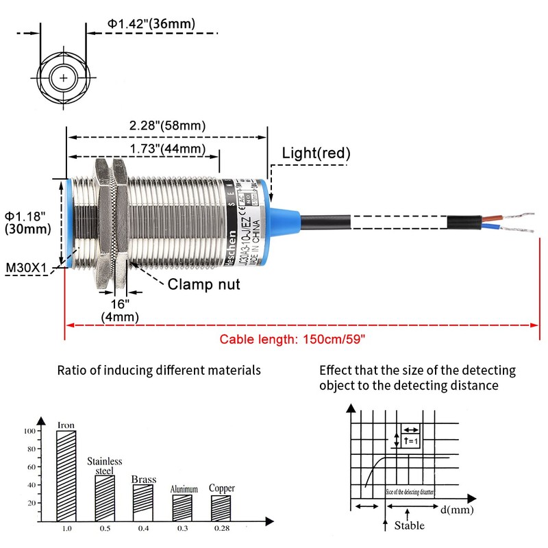 Heschen M30 Capacitive Proximity Sensor Switch Shield Type LJC30A3-10-J/EZ Detection
