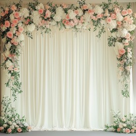 Asee'm 10x10FT Ivory Backdrop Curtains for Parties Wrinkle Free Polyester Fabric Photo Backdrop Drapes for Birthday Wedding Party Decor Background for Photography, 5x10ft, 2 Panels