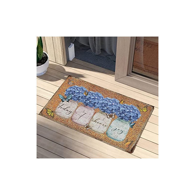 Today I Choose Joy Hydrangea Blue Flowers Colorful Door Mats